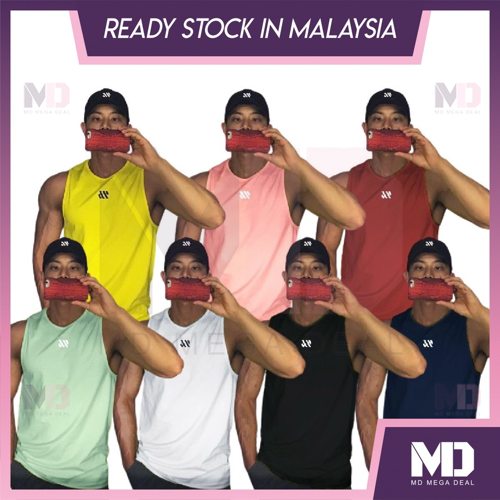 《Mega Deal》Quick Dry Men Singlet Top Sleeveless Singlet Baju Lelaki Elastic Sport Running Fitness Gym Baju