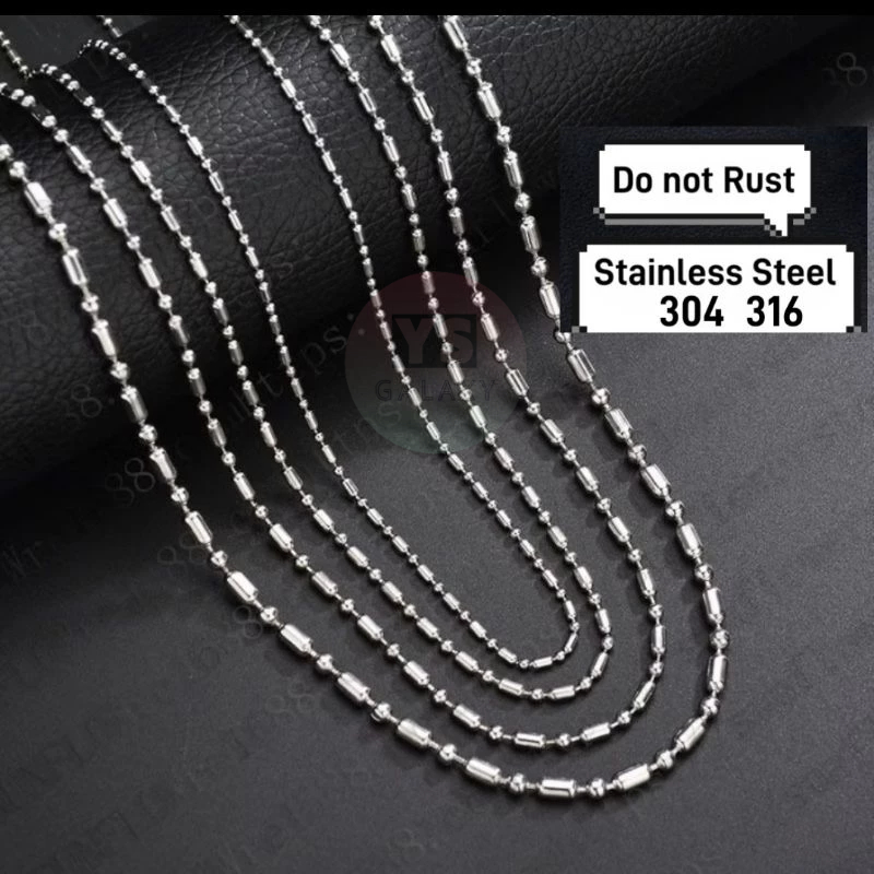 Stainless Steel Wave Beads Bamboo Link Necklace Chain 不锈钢波珠竹节项链 Rantai Leher Kalung Keluli Bijian Buluh Tahan Tak Karat