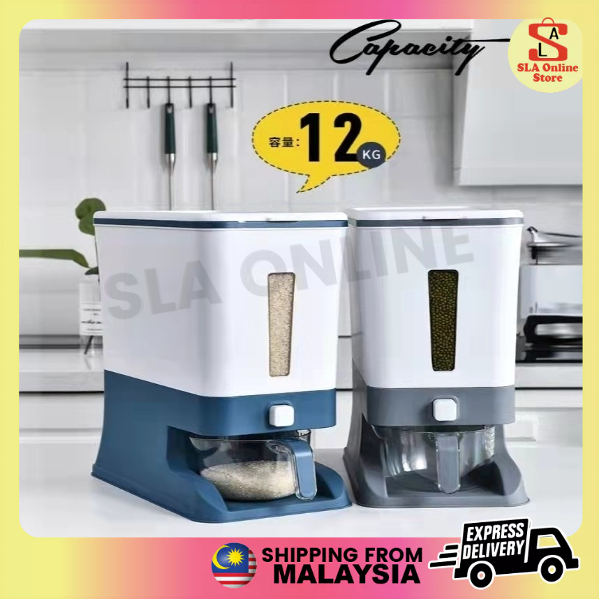 【12kgs】Rice Dispenser with Rinsing Cup Bekas Beras Viral Smart Rice Dispenser Kitchen Storage收纳米桶