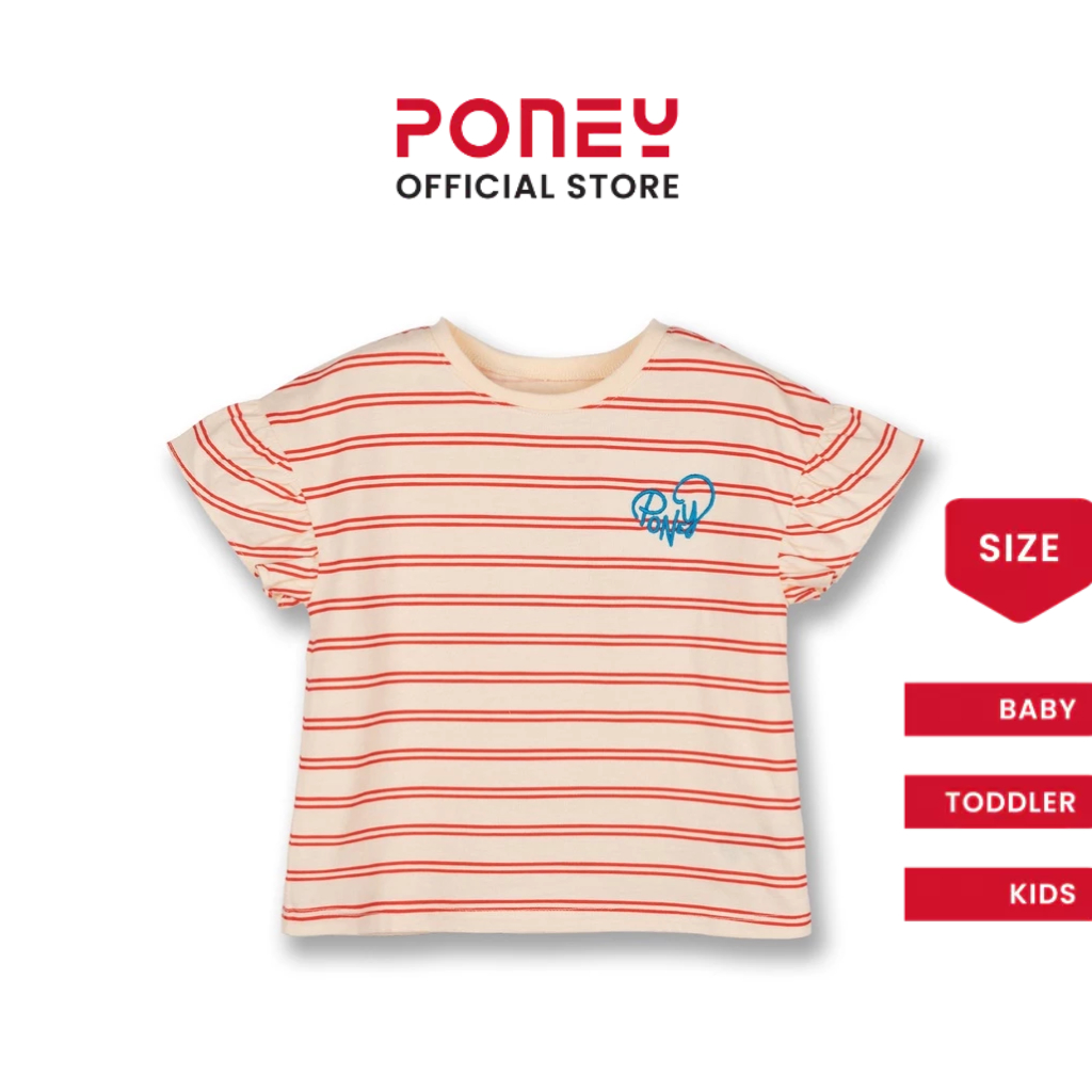 Poney Girls Cream Ruffled Red Stripes Short Sleeve Tee