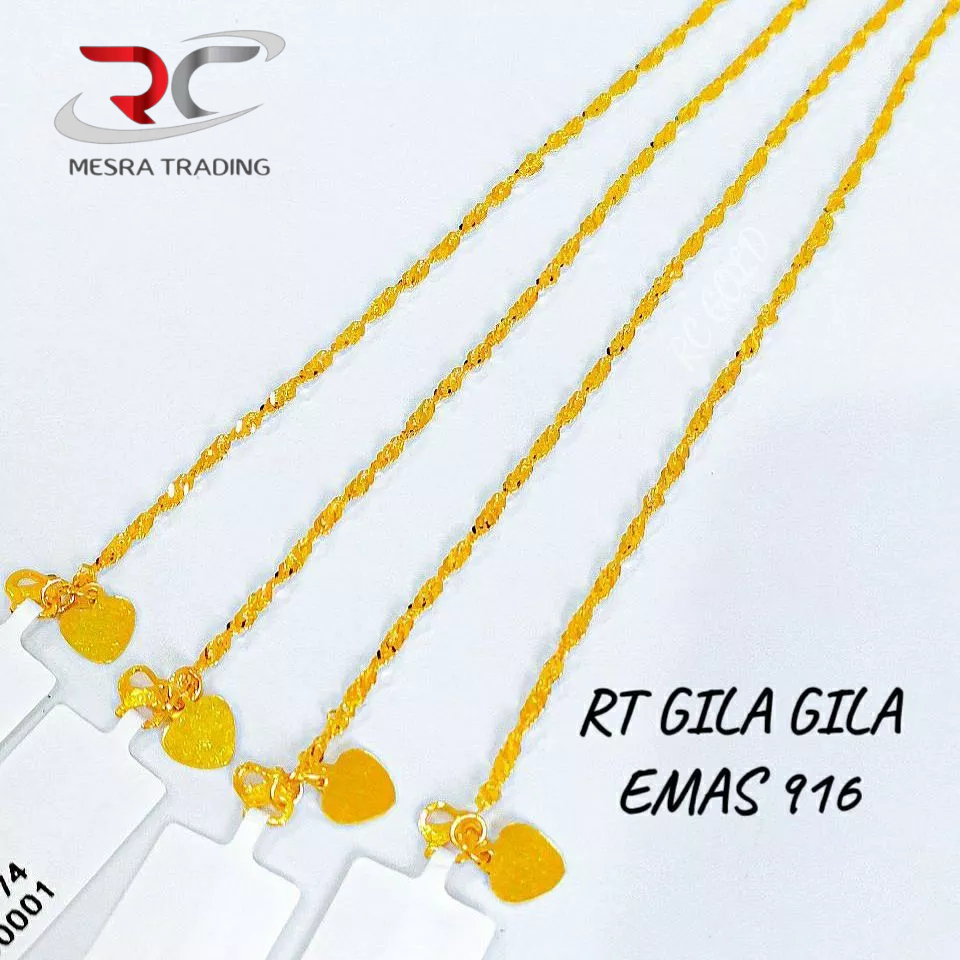RANTAI TANGAN GILA GILA GANTUNG KIPAS LICIN EMAS TULEN 916 GELANG TANGAN PADU EMAS 916 SIMPLE GOLD BRACELET 916 水波手链