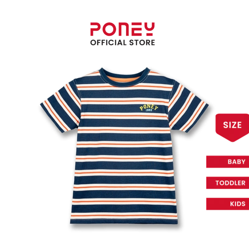 Poney Boys Navy All Over Bold Striped Short Sleeve Tee