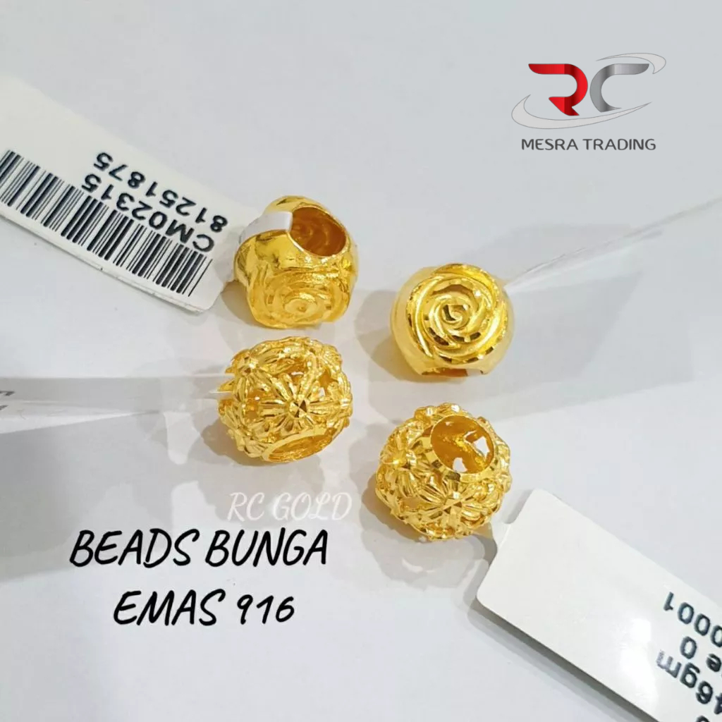 BEADS BUNGA PANDORA EMAS TULEN 916 BEADS MAWAR BEADS KEKWA EMAS 916 FLOWER BEADS CHARMS GOLD 916 ROSE CHRYSANTHEMUM