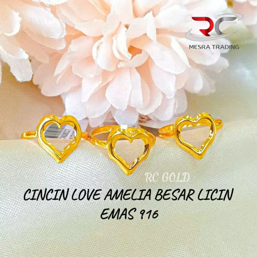 CINCIN LOVE AMELIA BESAR LICIN 1C EMAS TULEN 916 CN LOVE LICIN BAJET EMAS 916 FULL GOLD RING FASHION LOVE GOLD RING 916