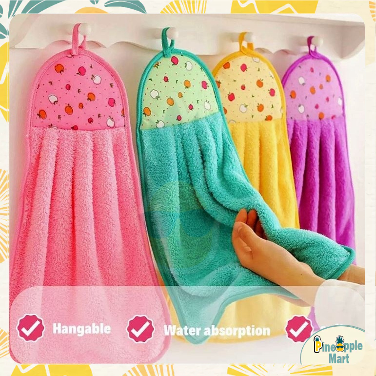 Kitchen Hand Towel Coral Velvet Hanging Kitchen Towel Cotton Tuala Dapur Kain Lap Tangan Gantung Tuala Bilik Mandi 擦手巾