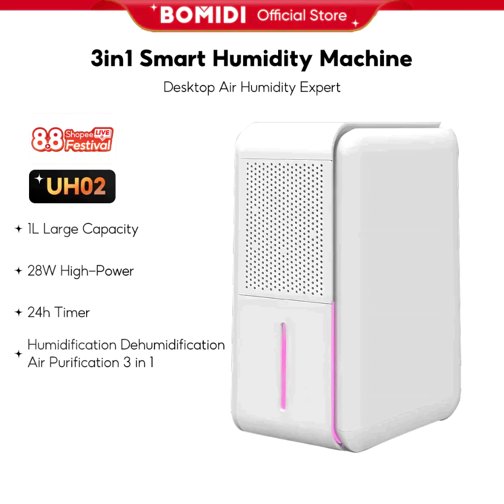 BOMIDI UH02 Smart Multi-function 3in1 Air Humidifier & Dehumidifier & Air Purifier 1.2L Water Tank