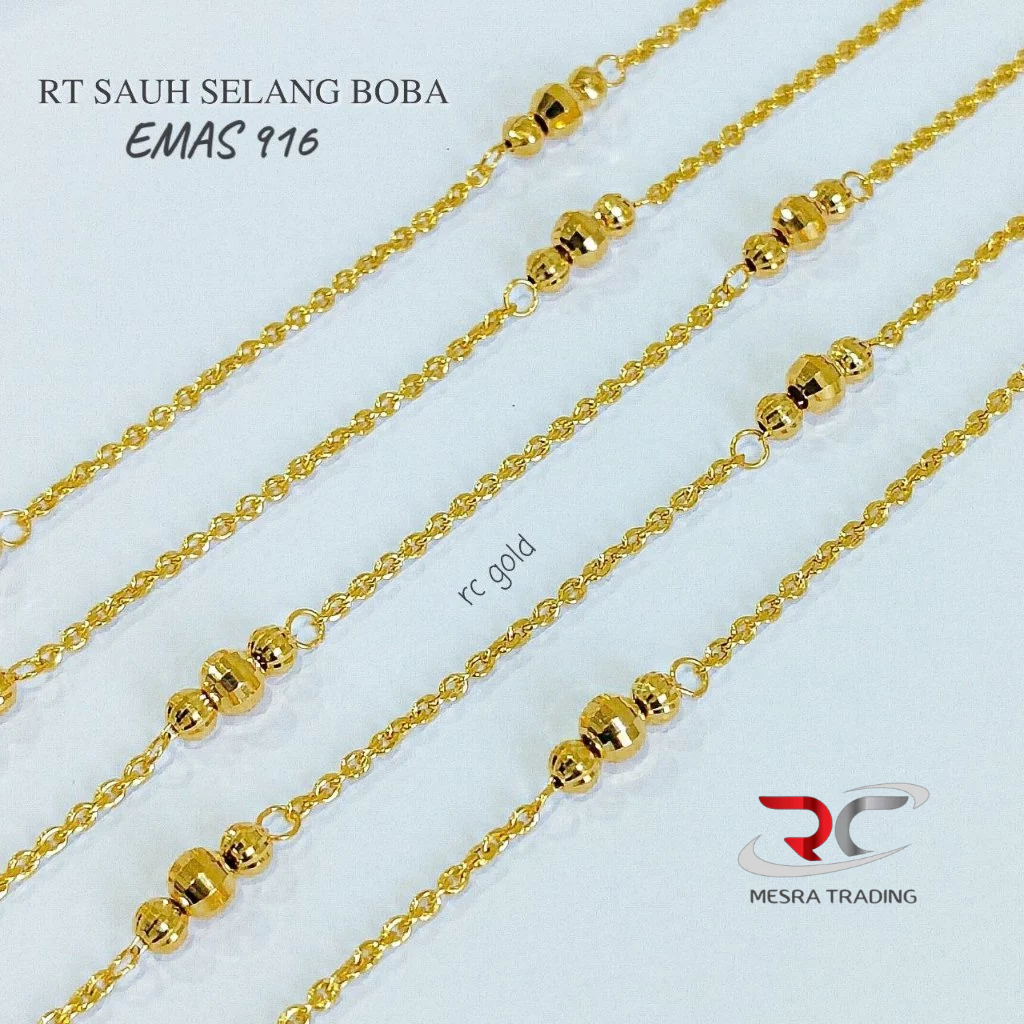 RANTAI TANGAN SAUH BAJET BOLA PAHAT EMAS TULEN 916 RT SAUD BOBA EMAS 916 GELANG BAJET 916 SIMPLE GOLD BRACELET 万字串珠金手链