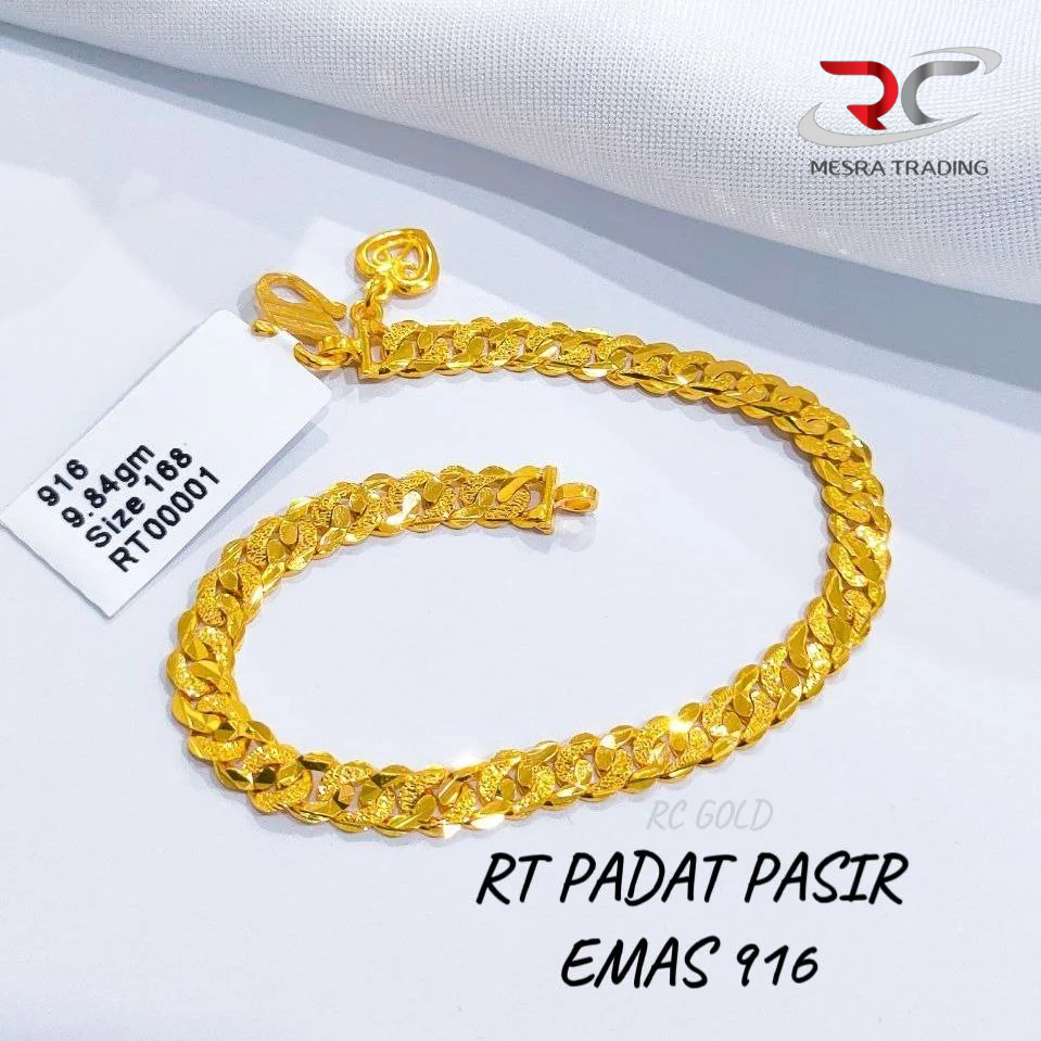 RANTAI TANGAN PADAT PASIR EMAS TULEN 916 GELANG TANGAN KAIT 1 PADU EMAS 916 RT K1 PADAT EMAS 916 SOLID GOLD BRACELET 916