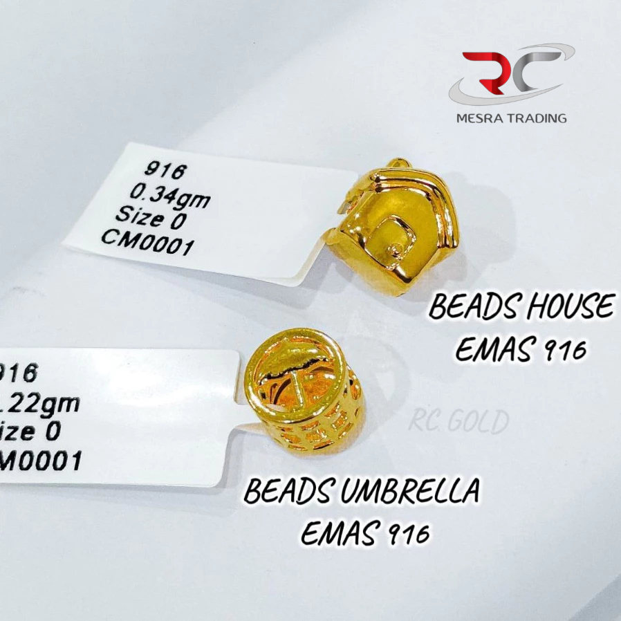 BEADS HOUSE EMAS TULEN 916 LOKET UMBRELLA FULL GOLD EMAS 916 HOUSE PENDANT EMAS 916 SIMPLE DESIGN GOLD CHARM 916