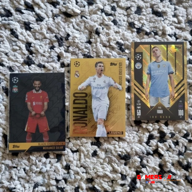 [COMBO DEAL] Topps Match Attax 2024-2025 Cristiano Ronaldo Gold Edge - Mohamed Salah Black Edge - Phil Foden 100 Club