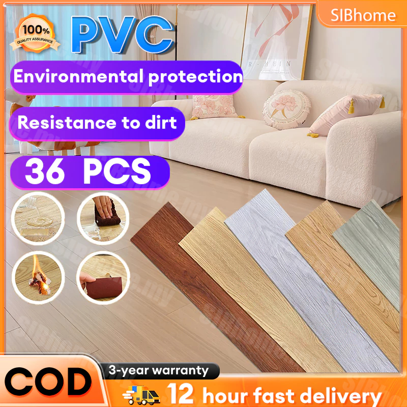 36PCS Floor Stickers 2MM Thick Vinyl Tile Flooring  Waterproof Home Flooring Decor Stickers Wooden NO Need Glue 地板贴