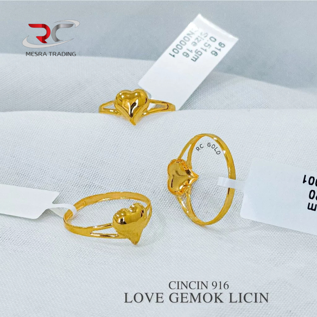 CINCIN LOVE LICIN STAMPING EMAS TULEN 916 CINCIN LOVE GEMOK EMAS 916 LOVE GOLD RING 916 HOLLOW SIMPLE GOLD RING 金戒指