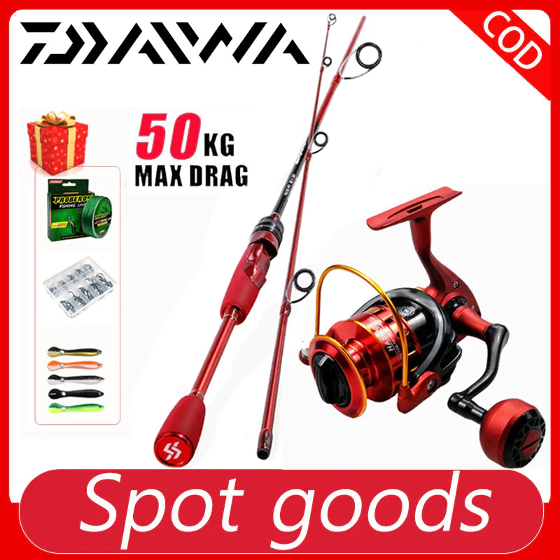 DAIWA Rod Fishing Set Combo Reel Spinning Rod Joran Pancing Accessories Full Fishing Reel Set