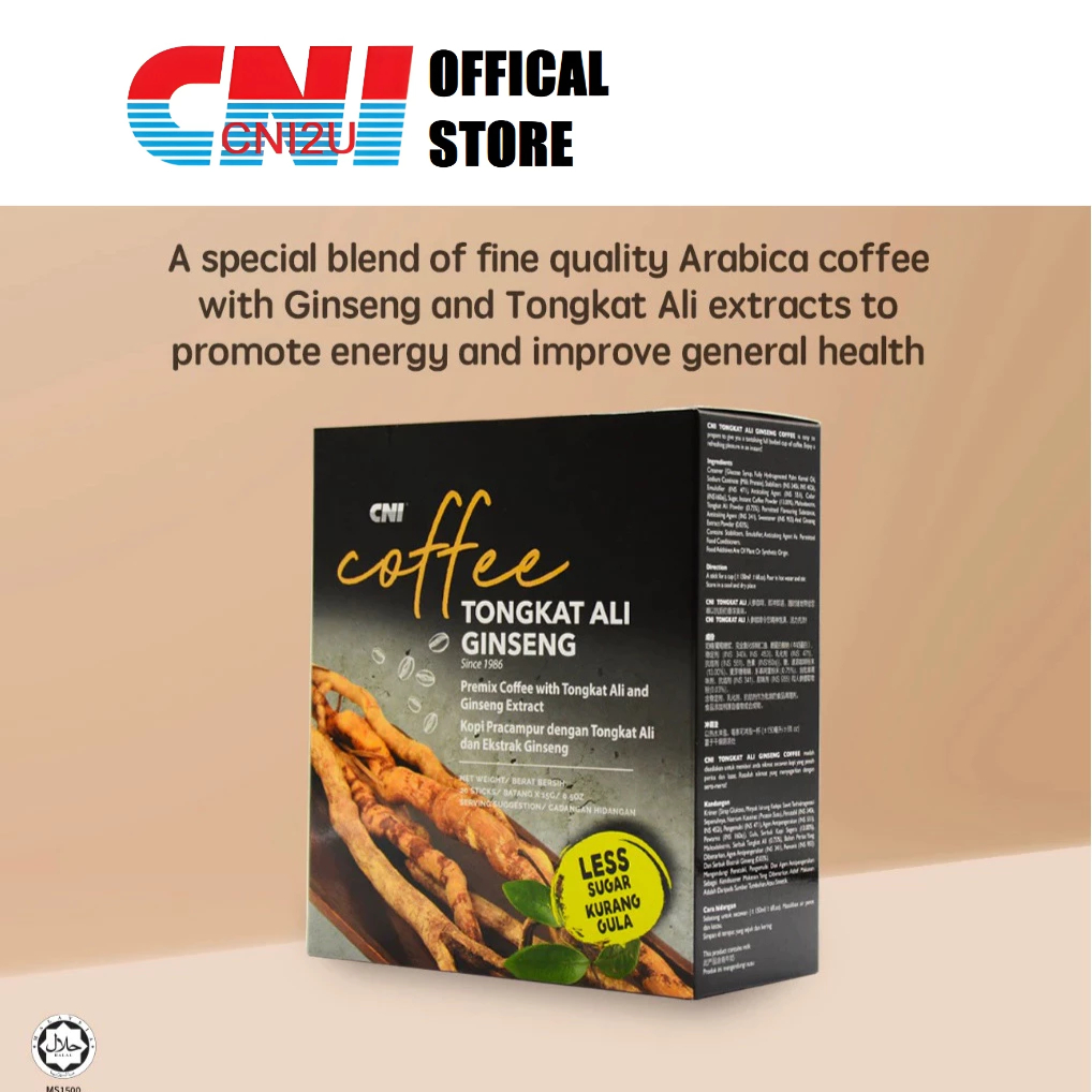 CNI Tongkat Ali Less Sugar Ginseng Coffee (20's x 15g)