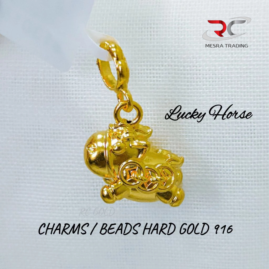 CHARM LUCKY HORSE EMAS TULEN 916 LOKET HARD GOLD 916 PROSPEROUS PENDANT EMAS 916 CHARMS HORSE GOLD 916 马上有钱串饰