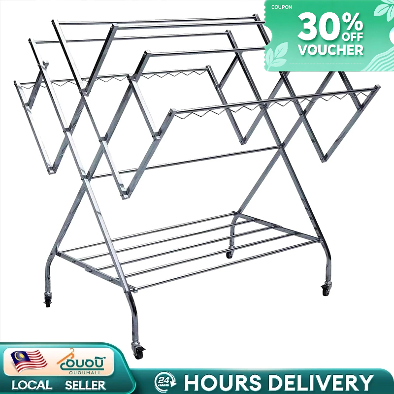 ??【9112】Foldable Clothes Hanger Clothes Drying Rack Penyidai Baju ampaian baju stainless steel 曬衣架