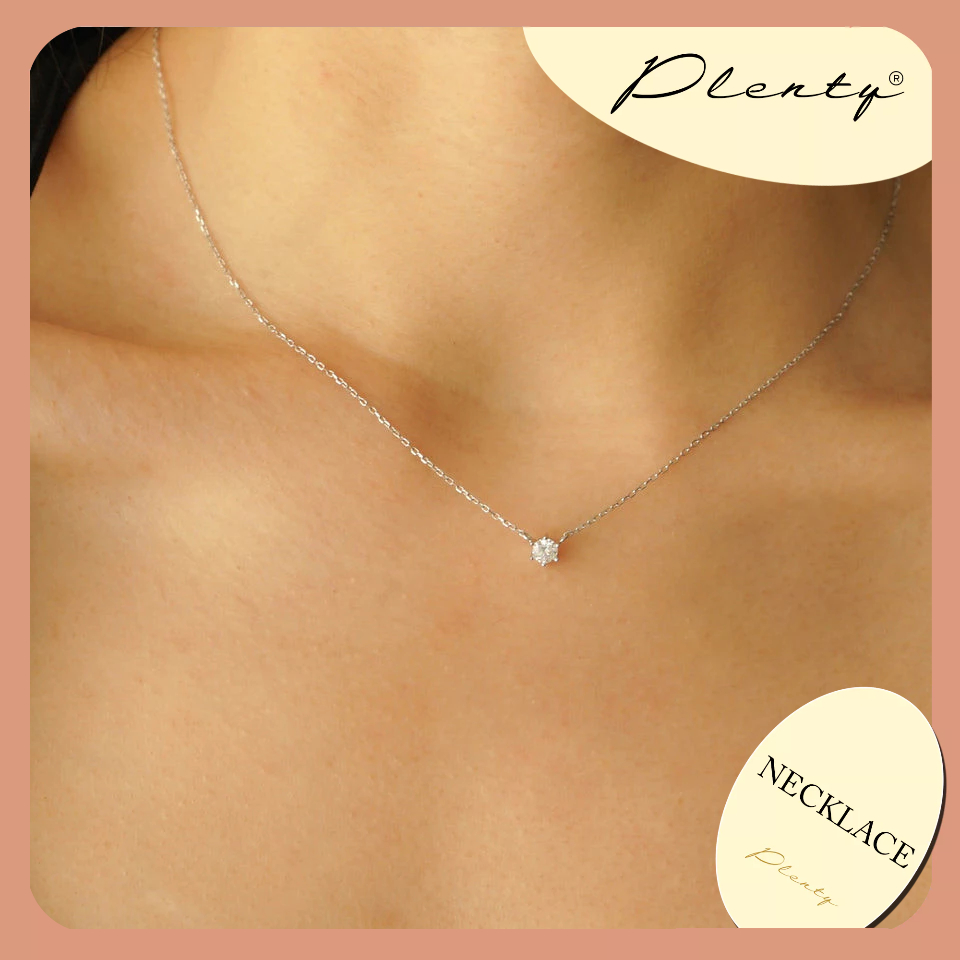 Plenty Iyanna Solitaire Necklace Rhodium Plated 925 Sterling Silver - Silver