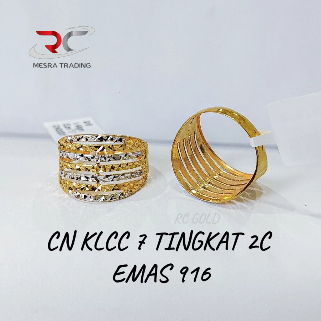 CINCIN KLCC 7 TINGKAT 2C EMAS TULEN 916 CN KLCC PAHAT CHROME EMAS 916 7 LINE KLCC 916 GOLD RING 金戒指