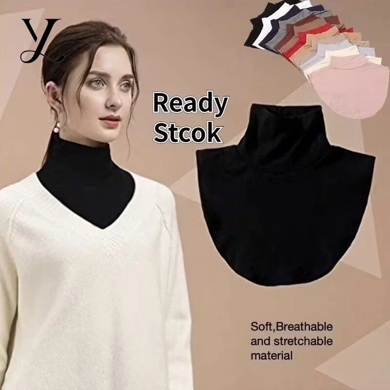 YLEM Modal Cotton Fake Collar Plain Turtle Neck Detachable Women Half Top Neck Cover Muslim Female Accessorie
