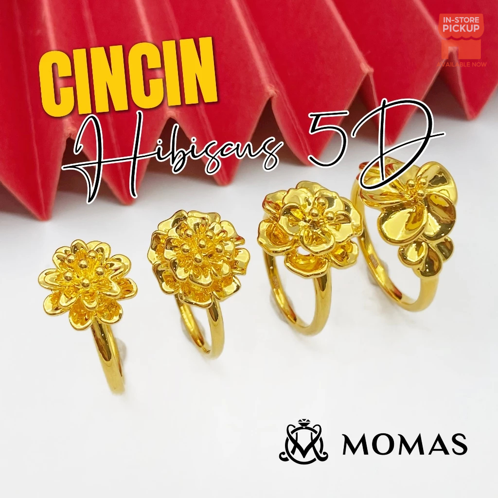Cincin Hibiscus 5D Emas 916 Original Cincin Emas 916 Bajet Cincin Fesyen Emas 916 Tulen Cincin Fesyen Emas 916