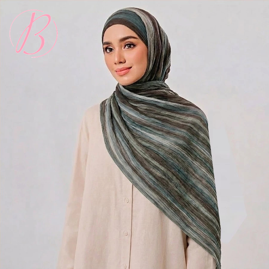 BERRLY Luxury Rainbow Crinkle Pleated Hijab Rayon Tie Dye Long Shawl Breathable Muslim Scarf Women