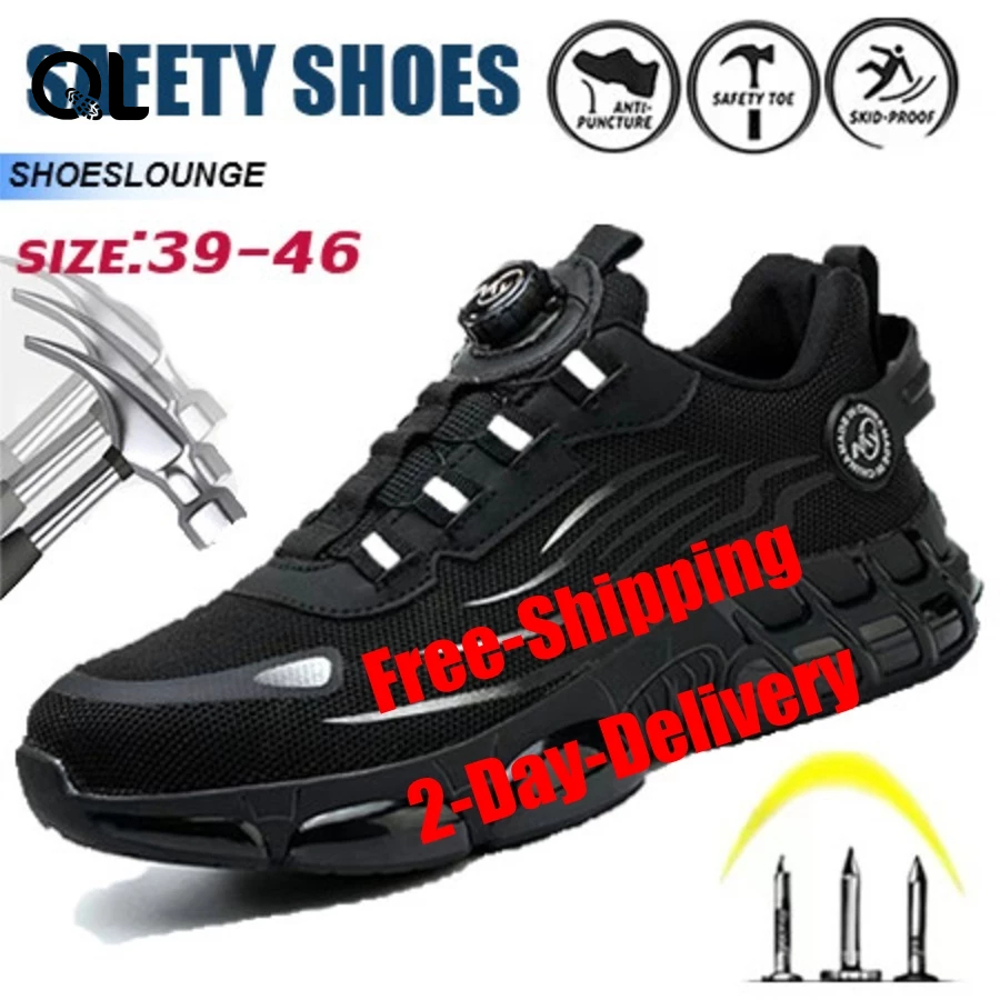 QLOCK Safety Shoes Steel Toe Anti smashing Anti Piercing Lightweight Breathable Non-Slip Work Black Boots