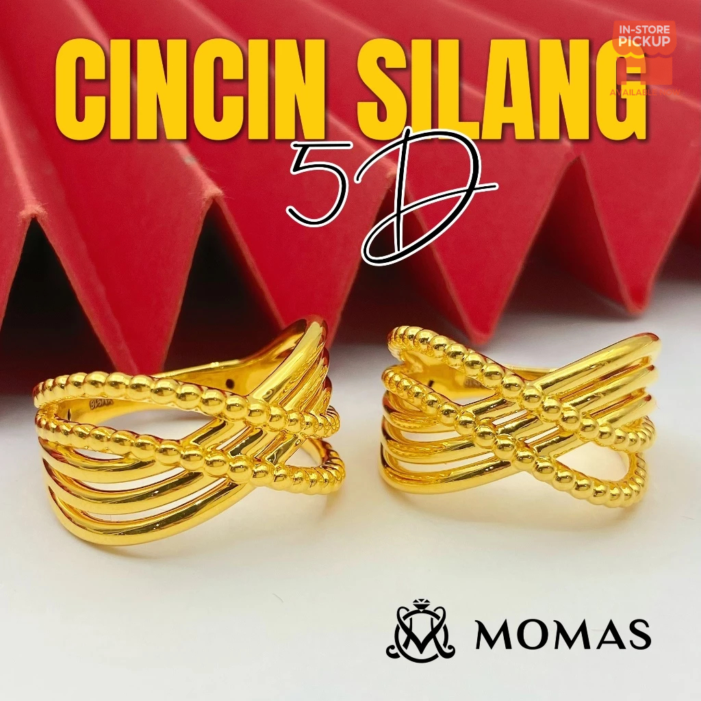 MOMAS CINCIN SILANG 5D Emas 916 Original Cincin Emas 916 Bajet Cincin Batu Emas 916 Tulen Cincin Love Batu Emas 916