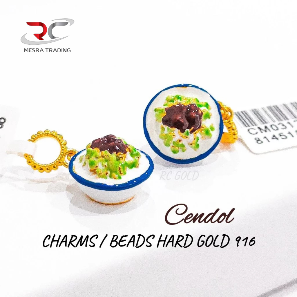 CHARM CENDOL EMAS TULEN 916 FOOD COLLECTION HARD GOLD 916 CUTE PENDANT EMAS 916 LOKET CHARMS COLOUR GOLD 916 煎蕊美食串饰