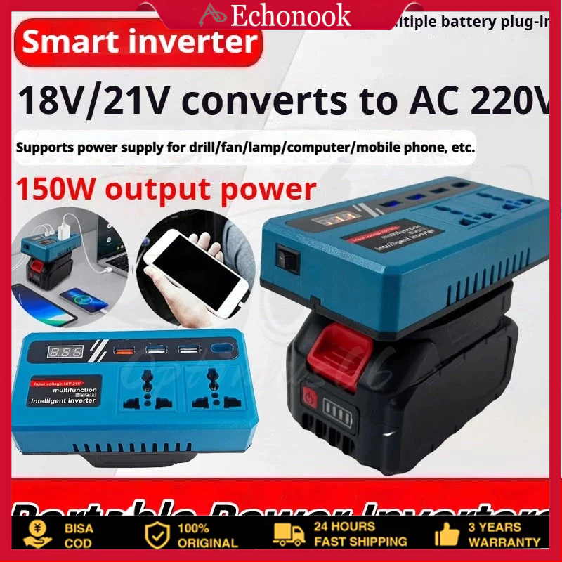 150W Portable Power Inverters for 20V Battery Inverter   220v Converter with 4in1 USB,AC Outlet and Type-C FastCharging