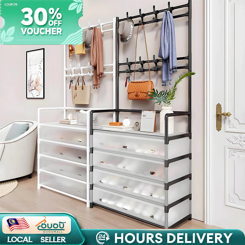 4/5 Layer Shoe Rack Shelf Multifunctional Shoe and hat rack Rak Pakaian Rak Kasut Hanging Organizer Hanger Clothes Rack