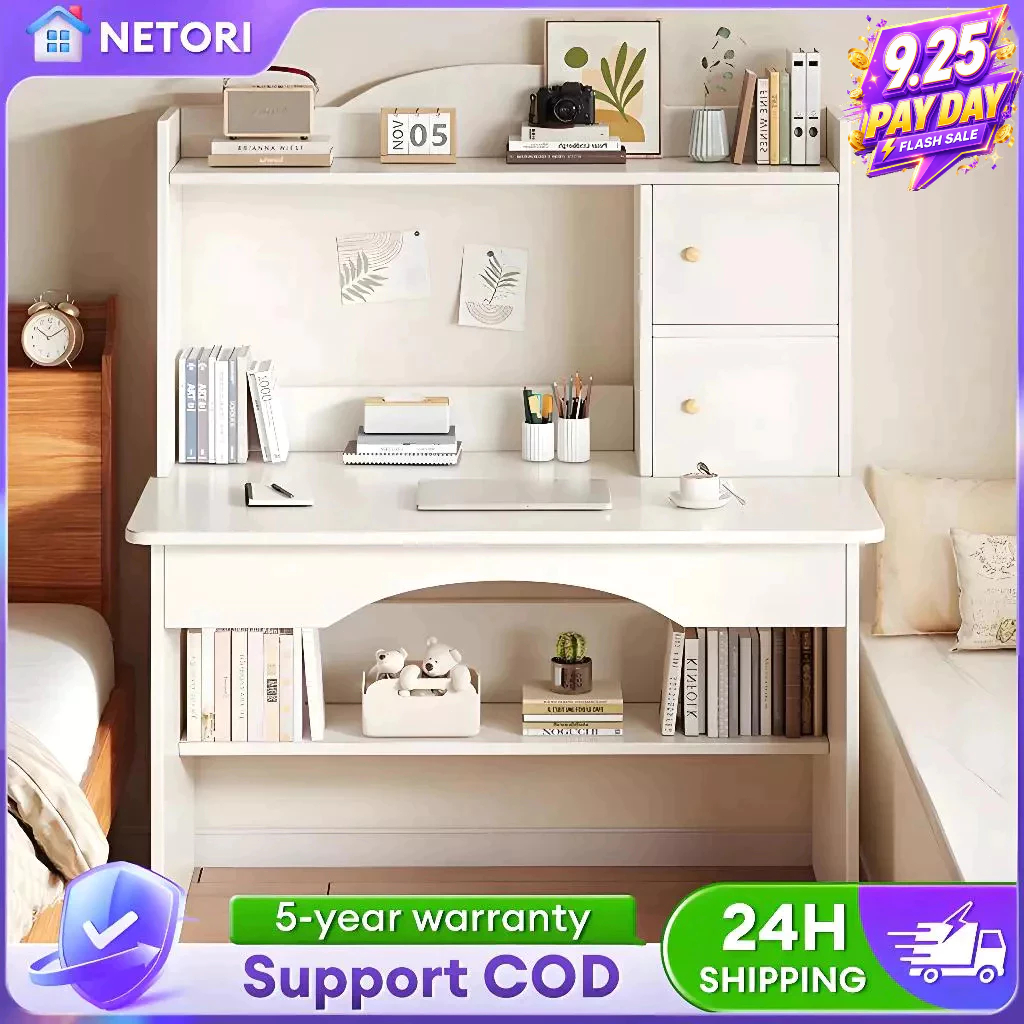 Meja Belajar Student Study Table With Drawer Bookshelf Computer Writing With Storage Rack Office Kids Writing Desk 桌子