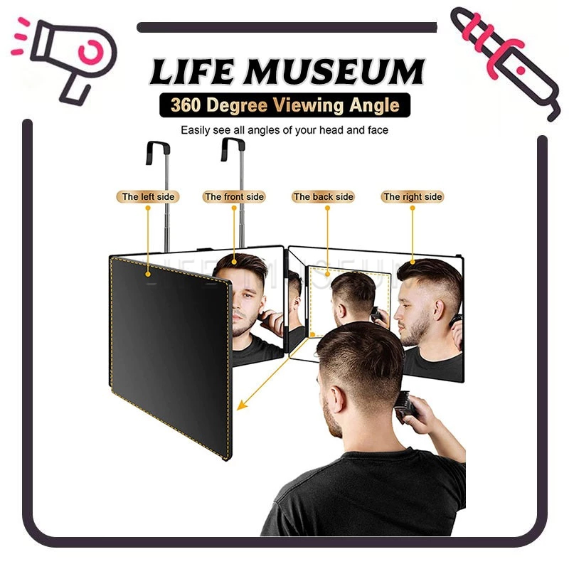 3 Way Mirror for Self Hair Cutting, 360 Trifold Barber Mirrors 3 Sided Makeup Mirror to See Back of Head