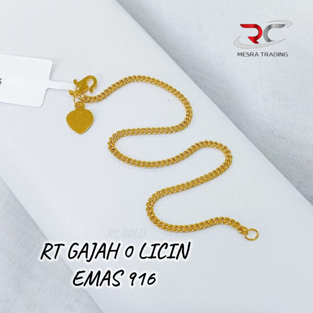 RANTAI TANGAN GAJAH LICIN BAJET EMAS TULEN 916 GELANG KAIT 1 KOSONG LICIN EMAS 916 SIMPLE DESIGN BRACELET 916 空心单扣手链