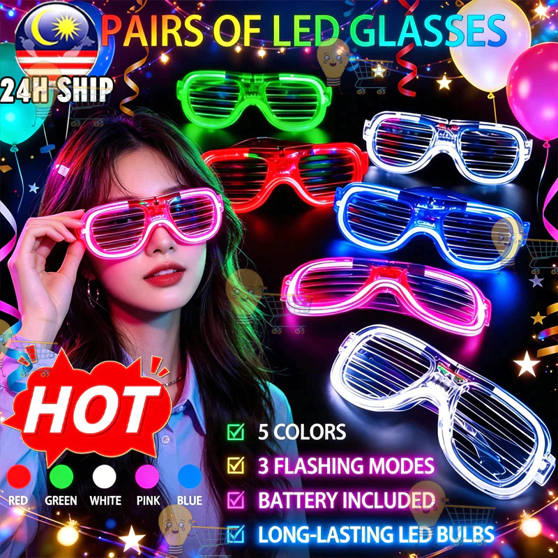 【24H】Party LED Glow Cold Light Glasses Flash Rave Luminous Christmas Festive Concert Favors Atmosphere Props Eyes Gift