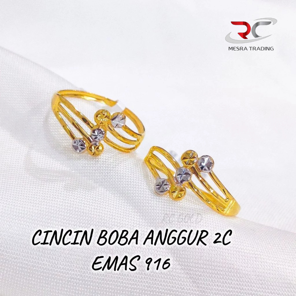 CINCIN BOBA ANGGUR CHROME EMAS TULEN 916 CN BOLA STAMPING FESYEN 2C BAJET EMAS 916 SIMPLE FASHION GOLD RING 916 金戒指