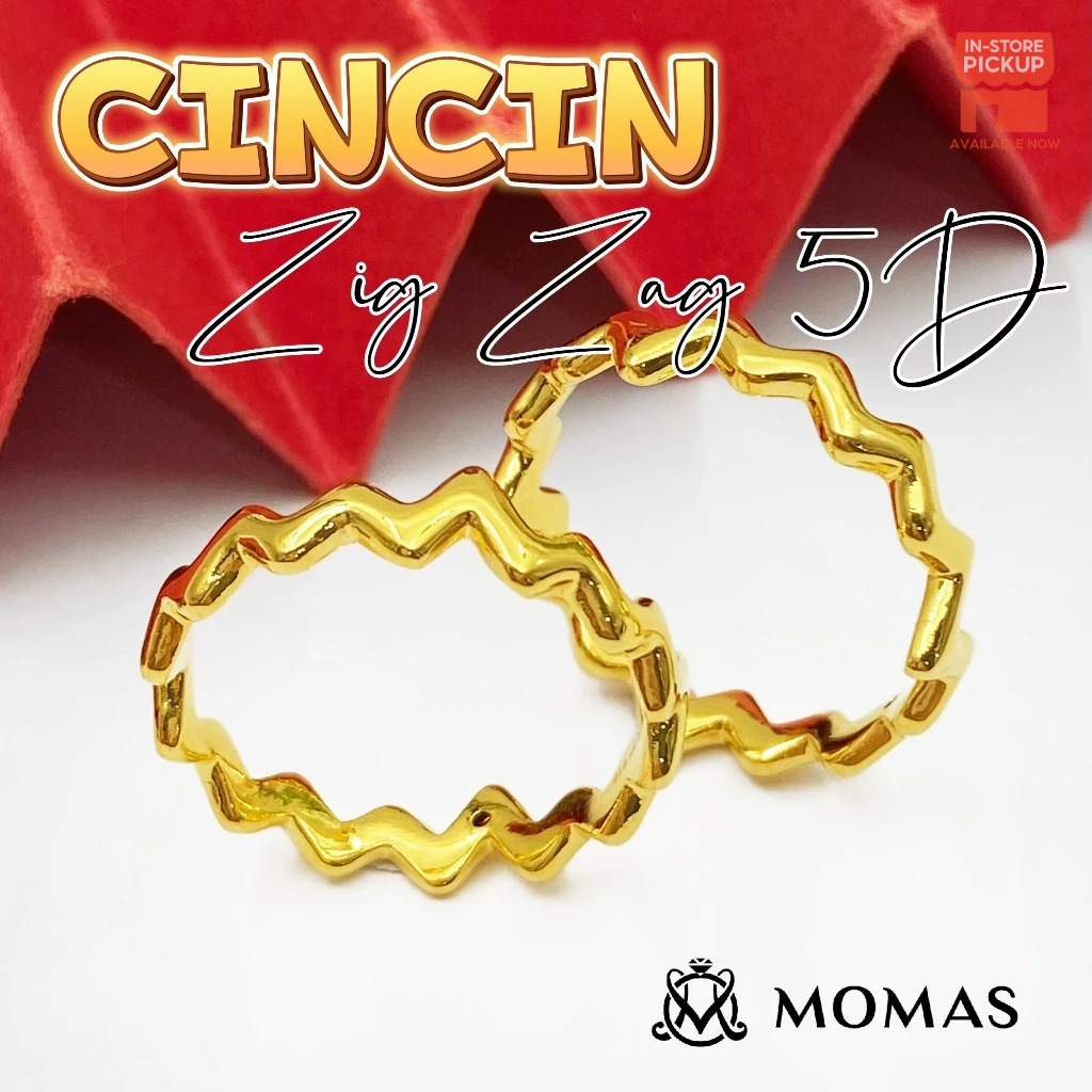Cincin Zig Zag 5D Emas 916 Original Cincin Emas 916 Bajet Cincin Fesyen Emas 916 Tulen Cincin Fesyen Emas 916
