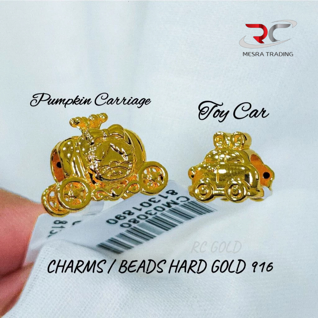 BEADS PUMPKIN CARRIAGE EMAS TULEN 916 CAR COLLECTION HARD GOLD 916 CUTE PENDANT GOLD 916 LOKET EMAS 916 南瓜马车串饰