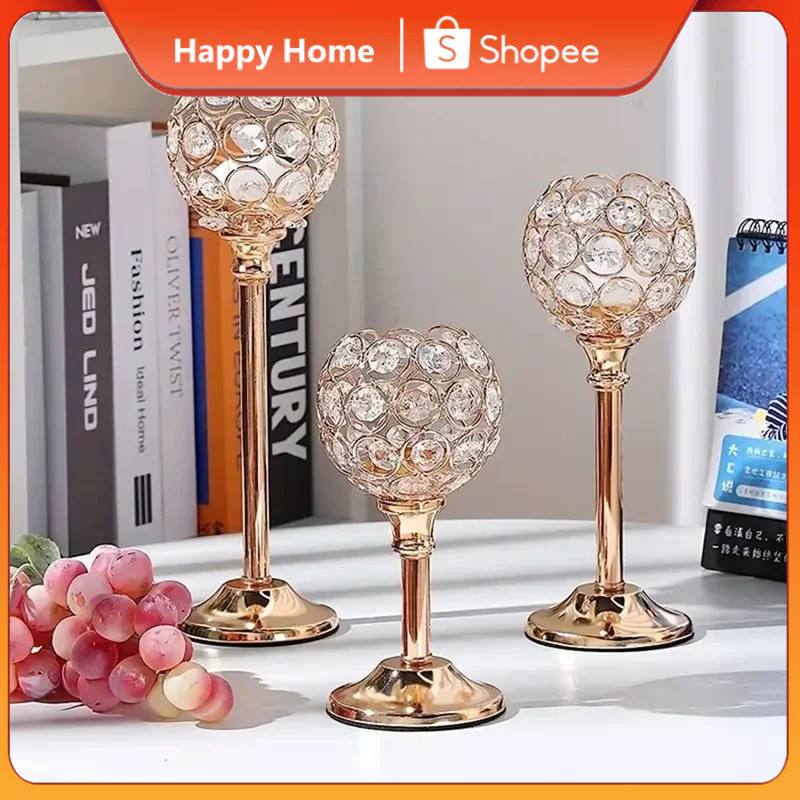 ✅【Limited Time Offer】European Style Luxury Golden Candlestick Table Setting Hotel Wedding Crystal Metal Decorations