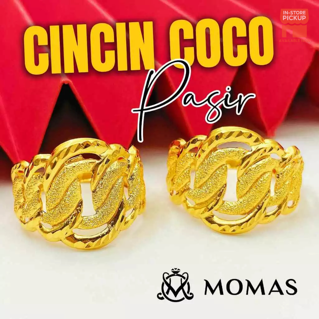 MOMAS CINCIN COCO PASIR STAMING Emas 916 Tulen Cincin Emas 916 Bajet Emas 916 Original Cincin Lipan Emas 916