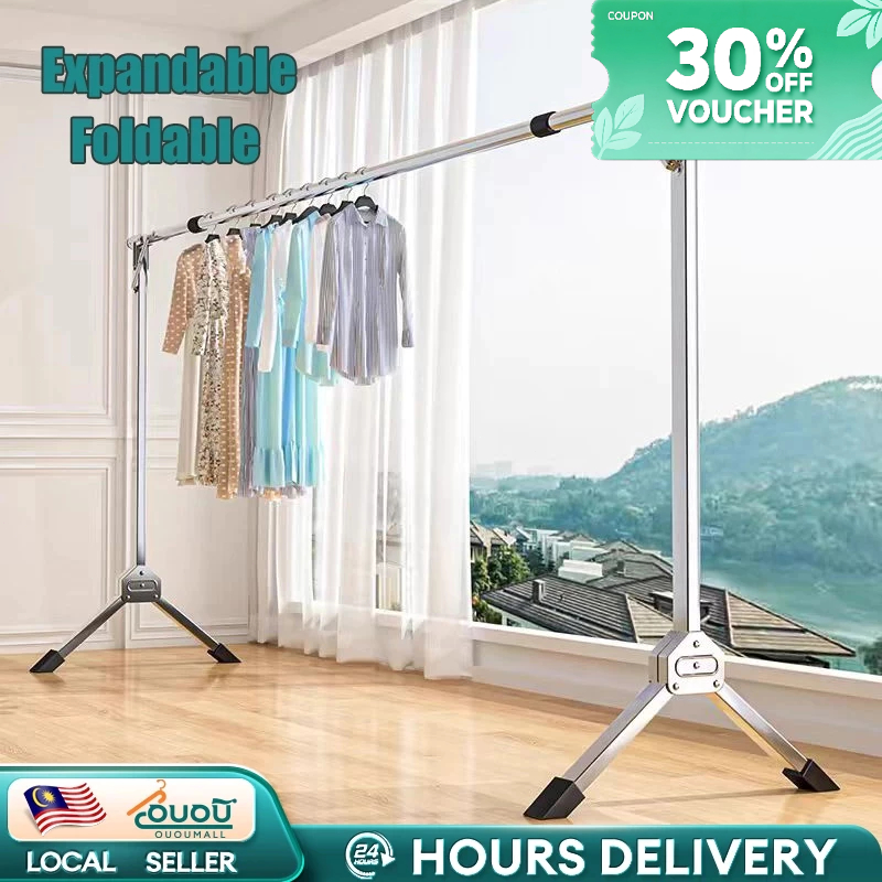 2.4m  Stainless Steel Rak Ampaian baju Folding Drying Racks Single Pole Baju Extendable/penyidai baju/Clothes rack/sidai