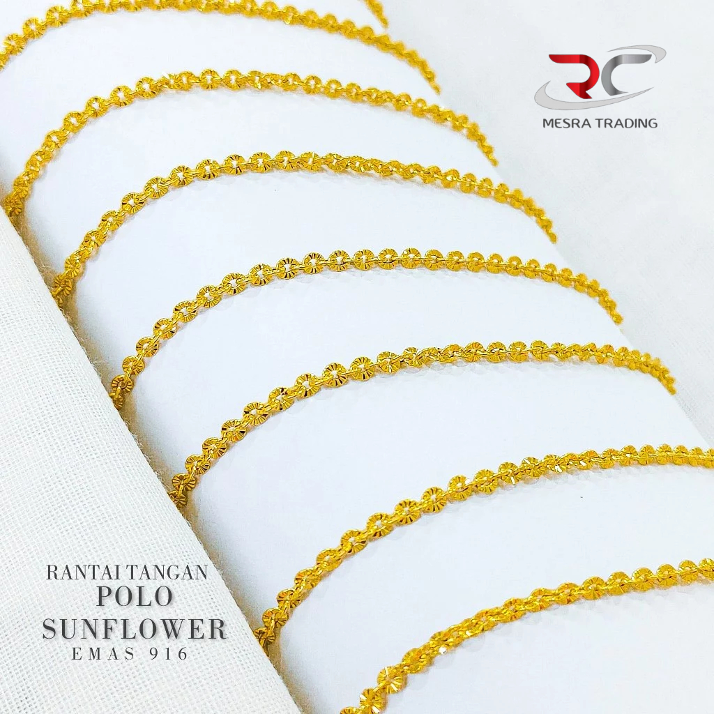 RANTAI TANGAN POLO MATAHARI KOSONG EMAS TULEN 916 GELANG SUNFLOWER BAJET EMAS 916 SIMPLE DESIGN GOLD BRACELET 916空心太阳花手链