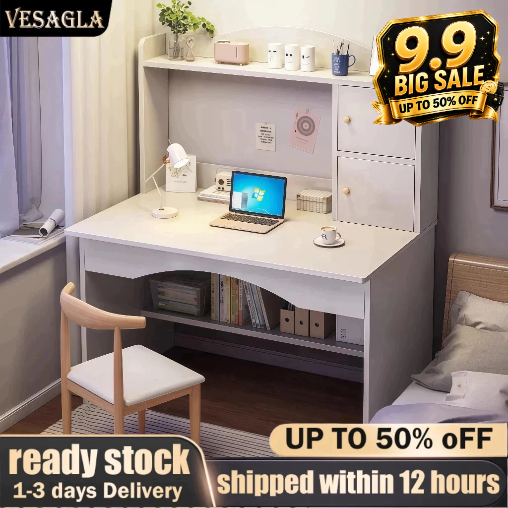 Study Desk Meja Belajar 80/100CM Computer Study Table With Drawer Meja Komputer Home Office Book Shelf Table电脑桌/学习桌