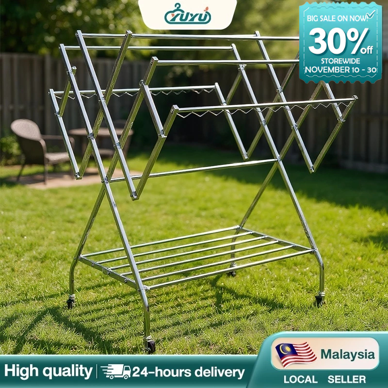 【9112】Stainless Steel Clothes Rack Foldable Clothes Hanger Clothing Drying Rack Penyidai Baju ampaian baju Rak 嗮衣架