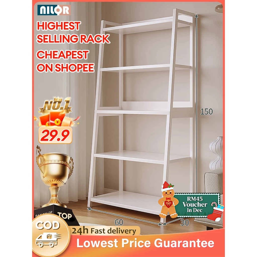 NR Lerberg 5 Tier Multipurpose Storage Rack Metal Bookshelf Slanted Shelves / Rak Besi / Rak Serbaguna Rak Buku Murah 架子