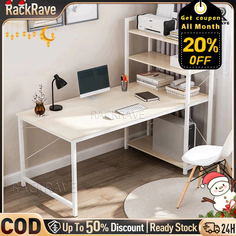 RR-Desk With Bookshelf Household Simple Desktop Desk With Storage Shelf Computer Desk Simple Modern Desk Meja Belajar书桌架