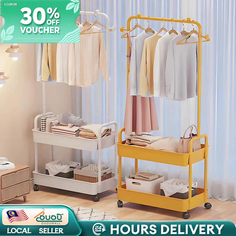 Clothes Rack Trolley Steel Clothes Hanger Rack With Wheel Space Saving Storage Rak Baju Gantung 挂衣架