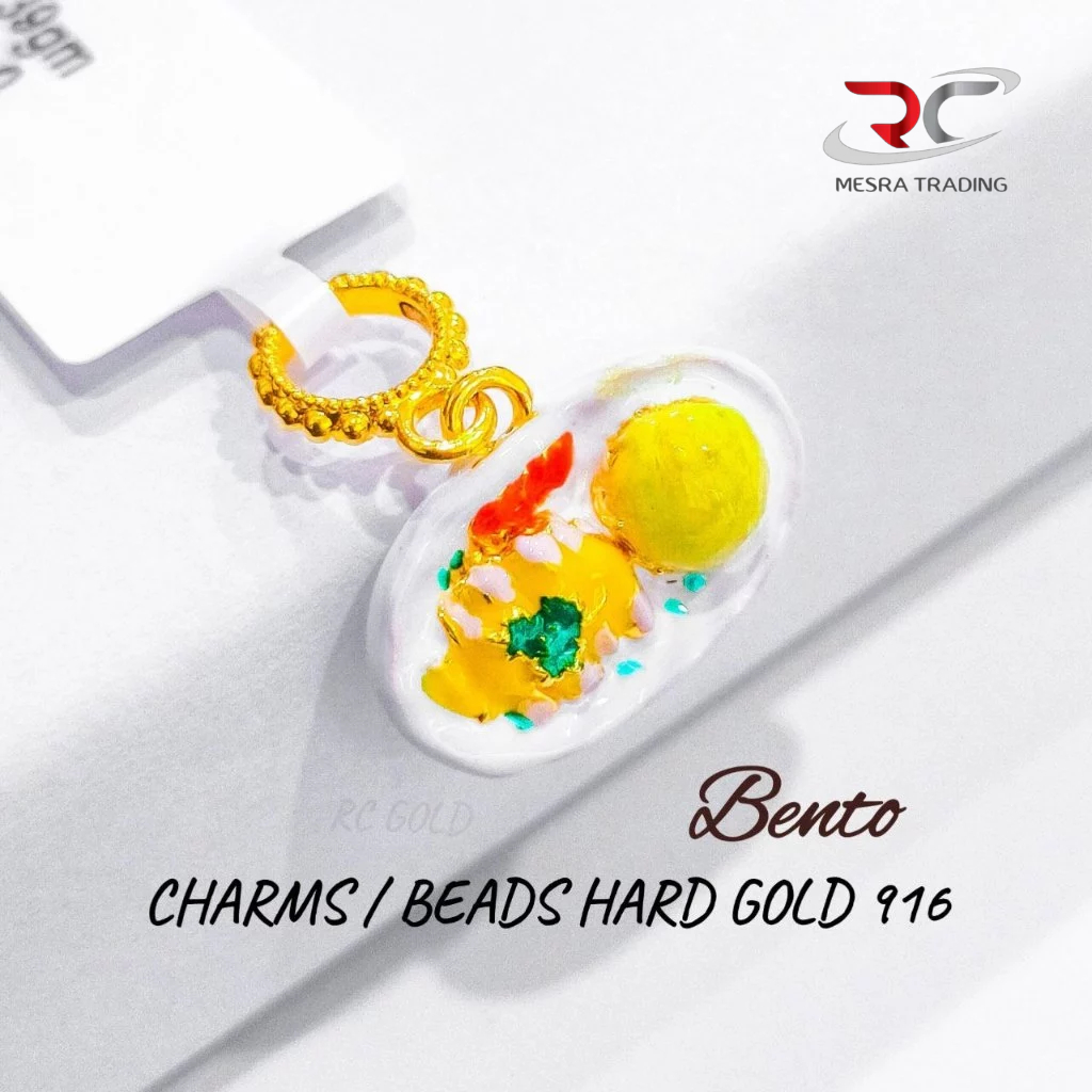CHARM NASI BENTO EMAS TULEN 916 FOOD COLLECTION HARD GOLD 916 CUTE PENDANT EMAS 916 LOKET CHARMS COLOUR GOLD 916 便当美食串饰