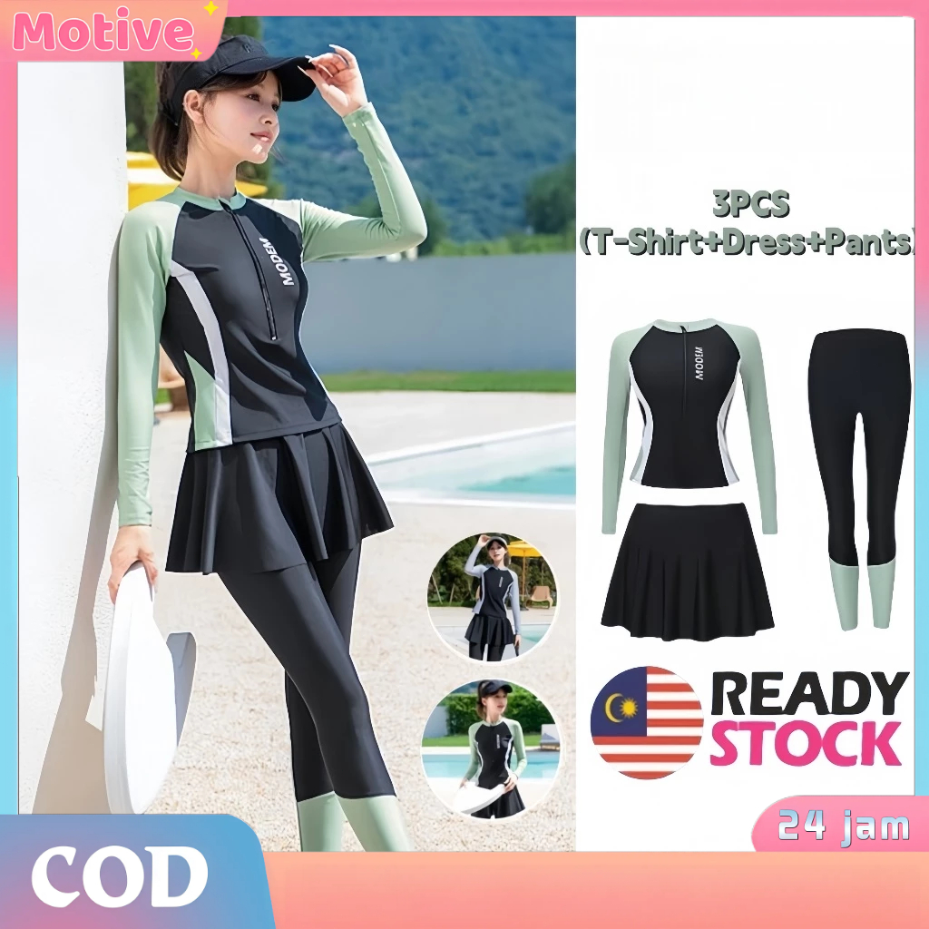 Malaysia Penang Spot Women's swimming suit long sleeved sun protection swimsuit three piece set Beachwear Baju Renang