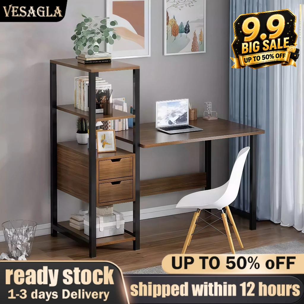 Computer Desk With Book Shelf Study Writing Desk Sekolah Meja Basic Table Meja Belajar Office Table 学习桌 书架桌