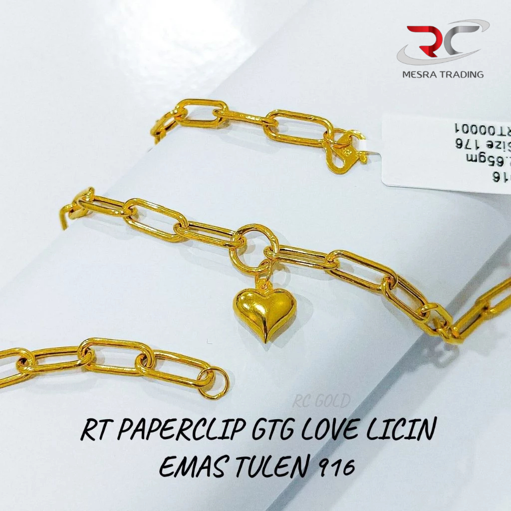 RANTAI TANGAN PAPERCLIP GTG 1 LOVE LICIN EMAS TULEN 916 GELANG PAPERCLIP LOVE LICIN EMAS 916 SIMPLE BRACELET GOLD 916